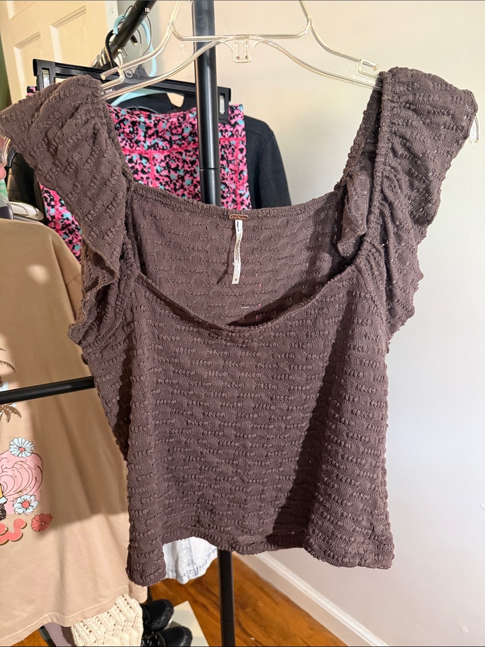 Free People Chocolate Brown Smocked Crop Top
